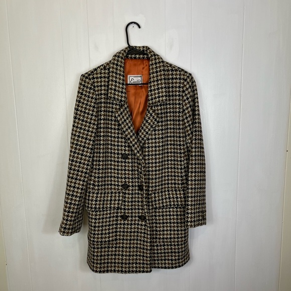 Vintage Wool Houndstooth Double Breasted Blazer Sz M - Picture 2 of 13